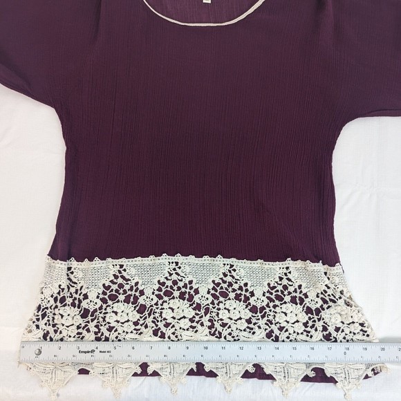 Umgee USA Womens Medium Burgundy Wine Cream Ivory Lace Romantic Boho Tunic Top - Picture 12 of 16